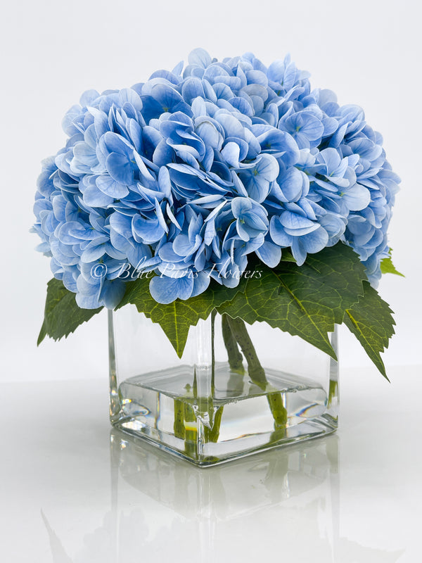 Blue REAL TOUCH Hydrangeas in Vase, Artificial Faux Flower Arrangement, Floral Centerpiece Flower, Faux Flower in Vase, Home Decor