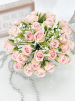 Light Pink 40 Roses Arrangement, Floral Flowers | Silk Artificial Faux Forever Flowers in Glass for Home Decor by Blue Paris Flowers