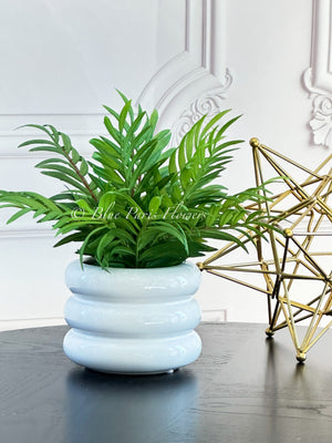 Green Ferns in White Ceramic Vase, Faux Artificial Greens Succulents Plants Table Centerpiece Floral Decor Centerpiece Faux Florals