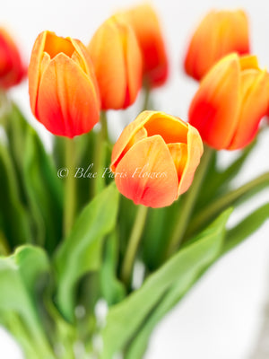 20” Orange Real Touch Tulips Modern Arrangement Centerpiece | Real Touch Artificial Faux Forever Flowers