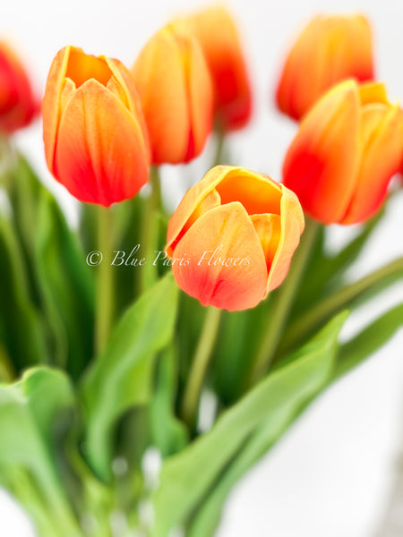 20” Orange Real Touch Tulips Modern Arrangement Centerpiece