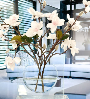 White Cherry Blossom Arrangement Silk Artificial Faux Centerpiece-Fake Flower Centerpiece-Home Decor Floral Gift Wedding Decor Blue Paris