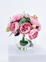 Purple/Pink or Magenta Pink Rose Peony Arrangement, Artificial Faux Centerpiece, Faux Florals, Silk Flowers in Glass Vase by Blue Paris