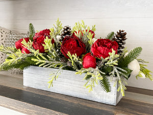 Red Peonies Christmas Faux Artificial Flower Arrangement-Christmas Faux Centerpiece-Christmas Fake Flowers Centerpiece-Christmas Gift-Decor