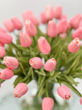 X-Large 60 Pink Tulips, French Modern Faux Floral Arrangement, Real Touch Artificial Faux Forever Flowers in Glass Vase, Fake, Wedding Decor