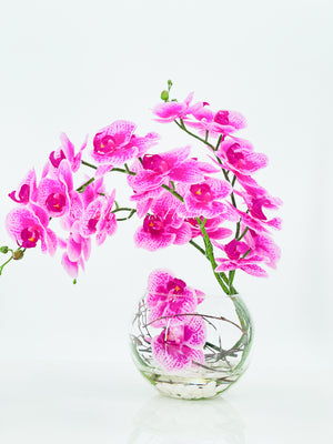 Magenta Pink 3 Stems Phalaenopsis Orchid Arrangement, Real Touch Flower in Glass Vase | Table Centerpiece | Floral Decor Flower Arrangement