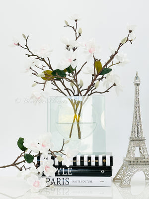 White Cherry Blossom Arrangement Silk Artificial Faux Centerpiece-Fake Flower Centerpiece-Home Decor Floral Gift Wedding Decor Blue Paris