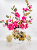Magenta Magnolias Arrangement in White and Gold Vase, French Country Artificial Flowers, Faux Floral Home Decor, Realistic Floral Arrangement