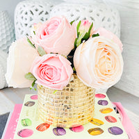 Pink Rose Arrangement | Real Touch | French Country | Floral Centerpiece, Artificial Faux Forever Flowers Gift for Home Decor in Gold Vase
