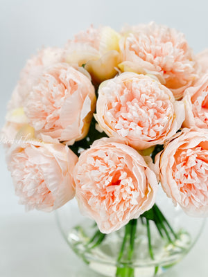 Pink Large Head Peony Arrangement, Artificial Faux Centerpiece, Decor Wedding Faux Florals, Silk Flowers in Glass Vase by Blue Paris