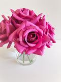 Real Touch Maroon Roses Arrangement in Vase French Country Artificial Flowers Faux Floral Home Decor Realistic Floral Arrangement Blue Paris