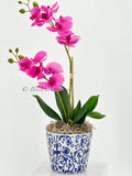 Real Touch Elegant Magenta Double Stems Phalaenopsis Orchid Arrangement, French Country Luxury Flower in Vase Table Centerpiece Modern Decor