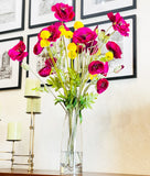 Modern Decor, Tall Fuchsia Poppy Artificial Faux Arrangement in Vase. Elegant Floral Faux Floral Centerpiece, Home, Office Decor Arrangement