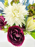 29” Mix Faux Flower Arrangement, Dahlia, Ranunculus, Protea, Green Floral Decor Silk/Real Touch Centerpiece Artificial Flowers, Gift Decor