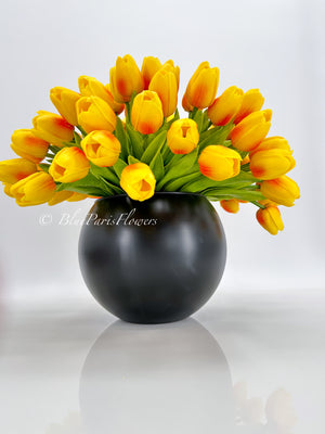 Large 50 Orange Tulips | Modern Faux Floral Arrangement Real Touch Artificial Centerpiece Faux Flowers in Glass Vase Faux Flowers in Vase