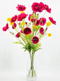 Modern Decor, Tall Fuchsia Poppy Artificial Faux Arrangement in Vase. Elegant Floral Faux Floral Centerpiece, Home, Office Decor Arrangement