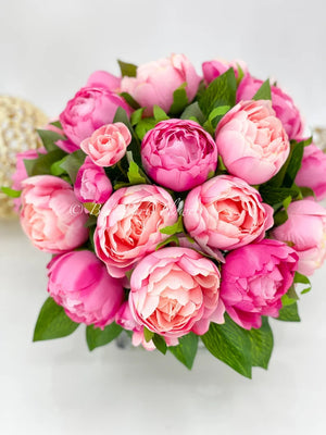 Modern Pink Peony Arrangement Artificial Faux Flower Centerpiece, French Country Floral Decor, Silk Flowers in Vase Home Decor by Blue Paris