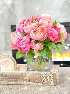Modern Pink Peony Arrangement Artificial Faux Flower Centerpiece, French Country Floral Decor, Silk Flowers in Vase Home Decor by Blue Paris