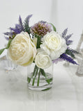 Arrangement in Vase, Peonies, Lavender, French Country Artificial Flowers Faux Home Decor Realistic Floral Arrangement Blue Paris