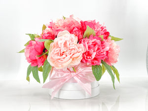 Modern Pink Peony Arrangement Artificial Faux Flower Centerpiece, French Country Floral Decor, Silk Flowers in Vase Home Decor by Blue Paris