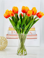 20” Orange Real Touch Tulips Modern Arrangement Centerpiece | Real Touch Artificial Faux Forever Flowers