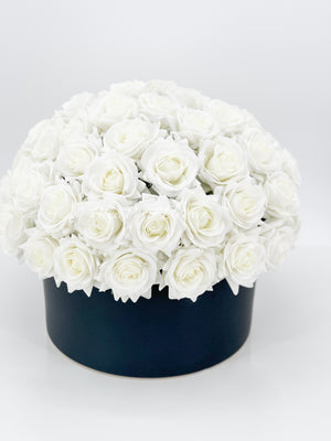 60 Real Touch White Roses Arrangement in Black Vase, French Country Artificial Flowers, Floral Centerpiece, Realistic Faux Floral Home Decor
