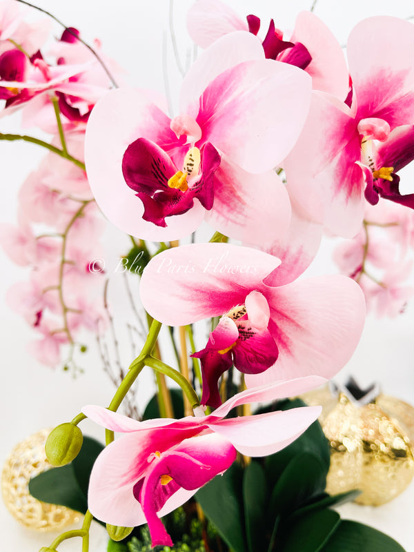 Tall Pink 7 Stems Phalaenopsis Orchid Arrangement, Real Touch Flower in Vase | Elegant Table Centerpiece | Floral Decor | Flower Arrangement