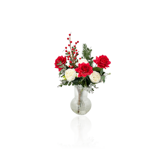 Christmas Artificial Flower Rose Arrangement-Christmas Faux Centerpiece-Christmas Flowers-Real Touch Flower Centerpiece-Christmas Gift-Decor