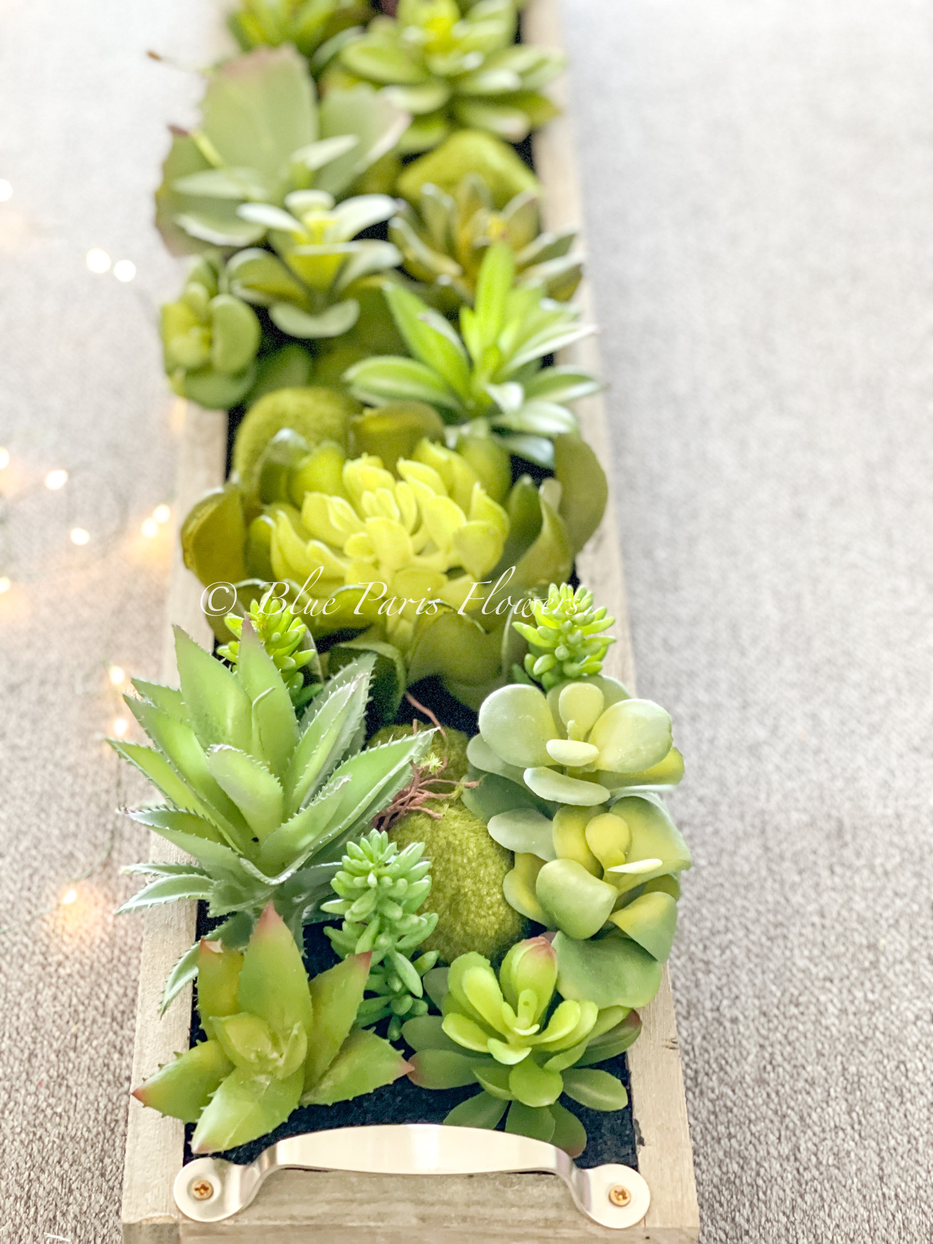 most realistic faux succulents 31” Long Succulents in Wood Base, Faux Artificial Greens Succulents Plants Table Centerpiece Floral Decor Centerpiece Faux Florals