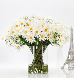 X-Large White Daisy Arrangement, Artificial Faux Centerpiece, Floral Arrangement, Silk Flowers in Glass Vase for Home Decor