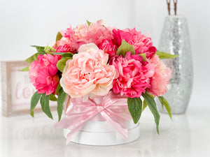 Modern Pink Peony Arrangement Artificial Faux Flower Centerpiece, French Country Floral Decor, Silk Flowers in Vase Home Decor by Blue Paris