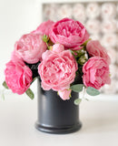 Pink Rose Peony Arrangement, Artificial Faux Table Centerpiece, Faux Florals, Silk Flowers Arrangement in Black Glass Vase by Blue Paris