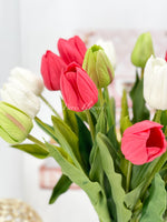 Red White Green 22” Real Touch Tulips Modern Arrangement Centerpiece | Real Touch Artificial Faux Forever Flowers