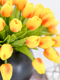 Large 50 Orange Tulips | Modern Faux Floral Arrangement Real Touch Artificial Centerpiece Faux Flowers in Glass Vase Faux Flowers in Vase