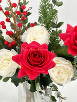 Christmas Artificial Flower Rose Arrangement-Christmas Faux Centerpiece-Christmas Flowers-Real Touch Flower Centerpiece-Christmas Gift-Decor