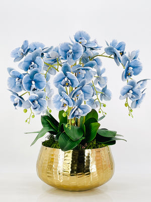 Tall Blue 5 Stems Phalaenopsis Orchid Arrangement, Real Touch Flower in Vase | Elegant Table Centerpiece | Floral Decor | Flower Arrangement