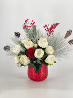 Christmas Artificial Flower Arrangement-Christmas Faux Centerpiece-Christmas Flowers- White Peonies Flower Centerpiece-Christmas Gift-Decor