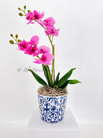 Real Touch Elegant Magenta Double Stems Phalaenopsis Orchid Arrangement, French Country Luxury Flower in Vase Table Centerpiece Modern Decor