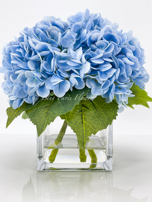 Blue REAL TOUCH Hydrangeas in Vase, Artificial Faux Flower Arrangement, Floral Centerpiece Flower, Faux Flower in Vase, Home Decor