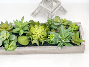 31” Long Succulents in Wood Base, Faux Artificial Greens Succulents Plants Table Centerpiece Floral Decor Centerpiece Faux Florals