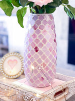 22” Pink Austin Rose Arrangement | Real Touch | French Country | Artificial Faux Forever Flowers in Glass Vase for Home Decor by Blue Paris