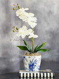 Real Touch Elegant White Double Stems Phalaenopsis Orchid Arrangement, French Country Luxury Flower in Vase Table Centerpiece Modern Decor