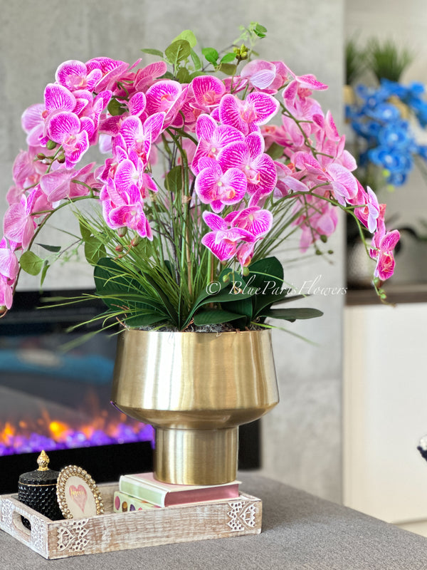 34” Tall Pink 10 Stems Phalaenopsis Orchid Arrangement, Real Touch Flower in Vase Elegant Table Centerpiece Floral Decor Flower Arrangement