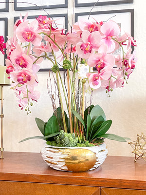 Tall Pink 7 Stems Phalaenopsis Orchid Arrangement, Real Touch Flower in Vase | Elegant Table Centerpiece | Floral Decor | Flower Arrangement