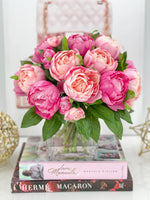 Modern Pink Peony Arrangement Artificial Faux Flower Centerpiece, French Country Floral Decor, Silk Flowers in Vase Home Decor by Blue Paris