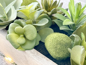 31” Long Succulents in Wood Base, Faux Artificial Greens Succulents Plants Table Centerpiece Floral Decor Centerpiece Faux Florals