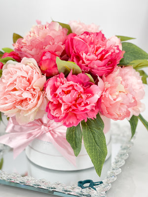 Modern Pink Peony Arrangement Artificial Faux Flower Centerpiece, French Country Floral Decor, Silk Flowers in Vase Home Decor by Blue Paris