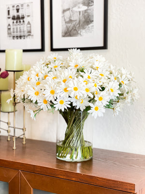 X-Large White Daisy Arrangement, Artificial Faux Centerpiece, Floral Arrangement, Silk Flowers in Glass Vase for Home Decor