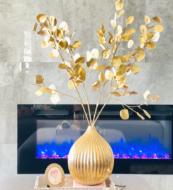 Modern Decor, Gold Silver Dollar Artificial Faux Arrangement in Vase. Gold Floral Faux Floral Centerpiece, Home, Office Decor Arrangement