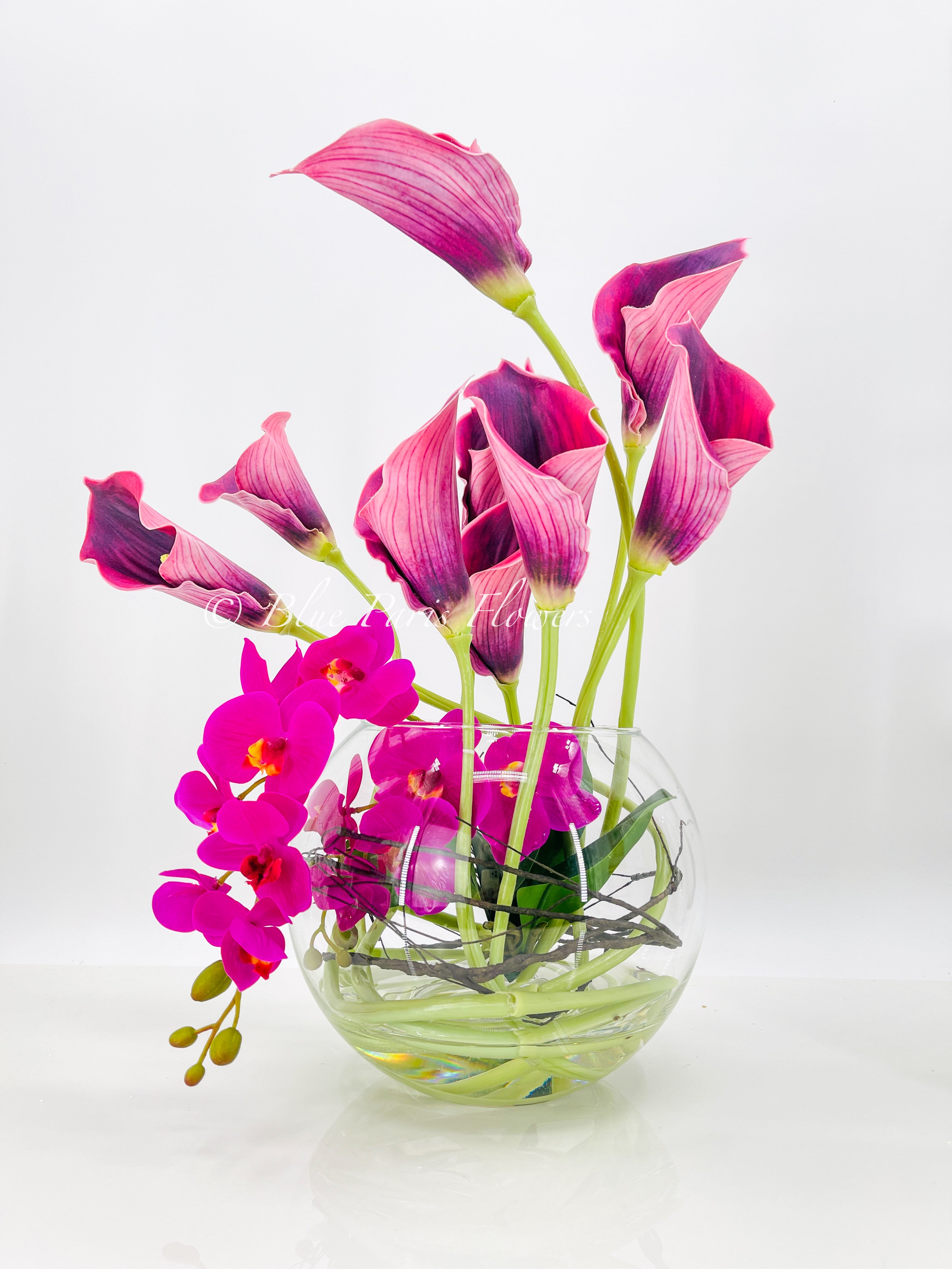 lily orchid flower Magenta Pink Calla Lilies Phalaenopsis Orchid Arrangement, Real Touch Flower in Glass Vase